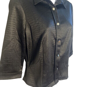 Vintage Mirrors Women Black Fitted Long Sleeve Silver Button-Down Shirt M Nice!